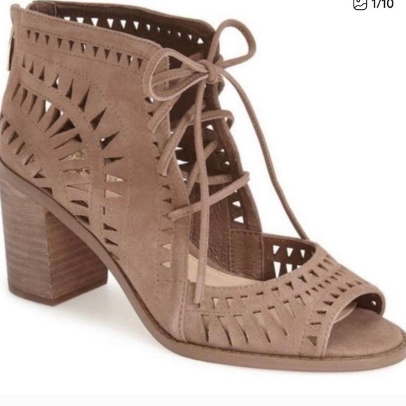 Vince Camuto Suede Open-Toe Lace-Up Sandals with Block Heel - Picture 1 of 4